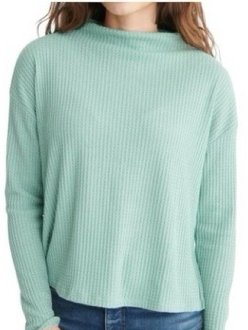 Anthropologie Sunday in Brooklyn Sage Green Mock Neck Waffle Knit Top NWT